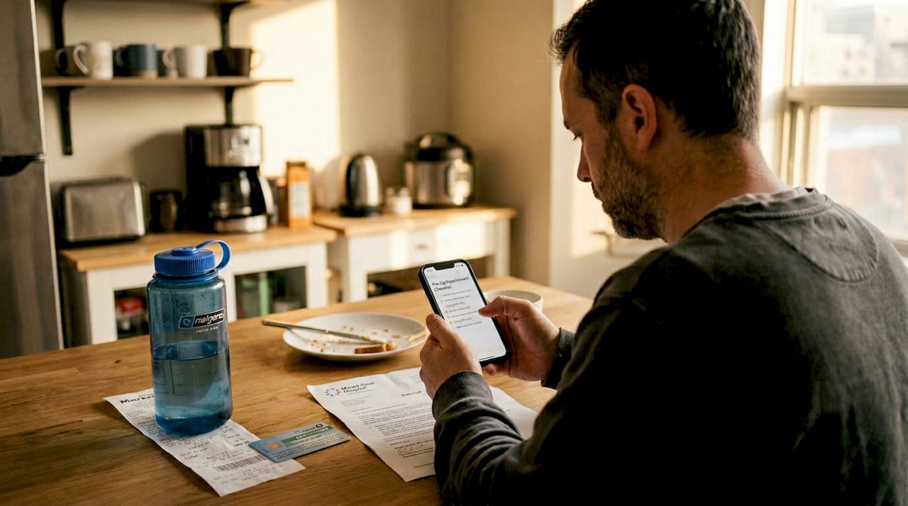 Person preparing for ultrasound at kitchen table