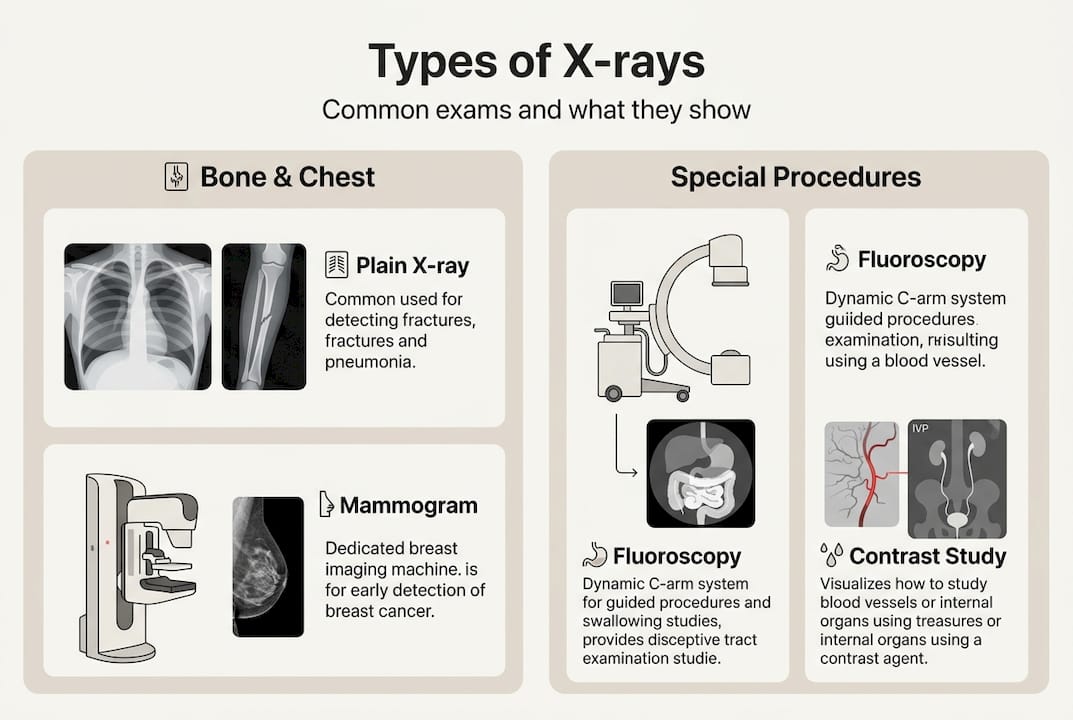Infographic showing four X-ray procedure types