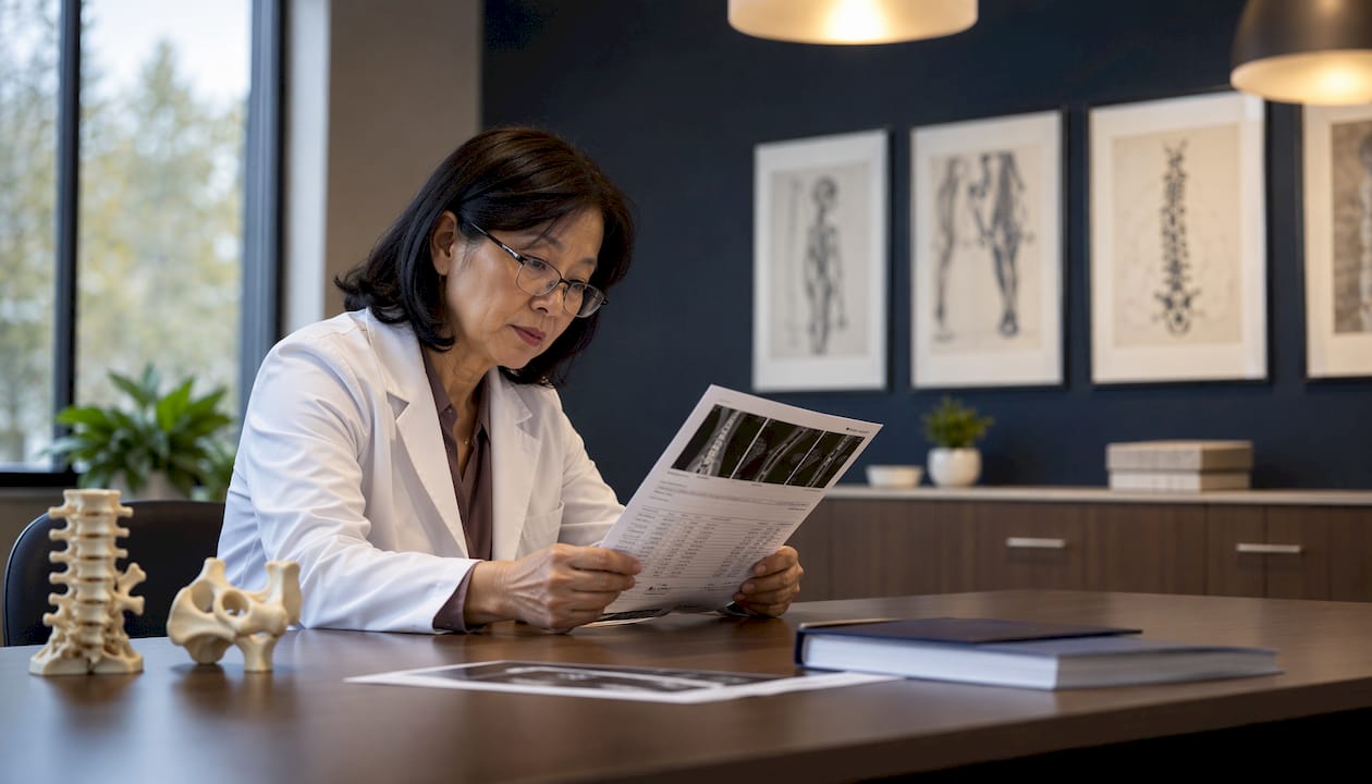 Radiologist reviewing DXA scan report