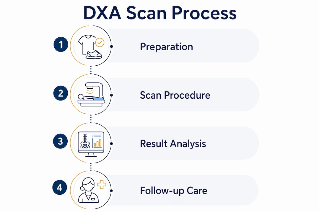 Infographic illustrating DXA scan steps