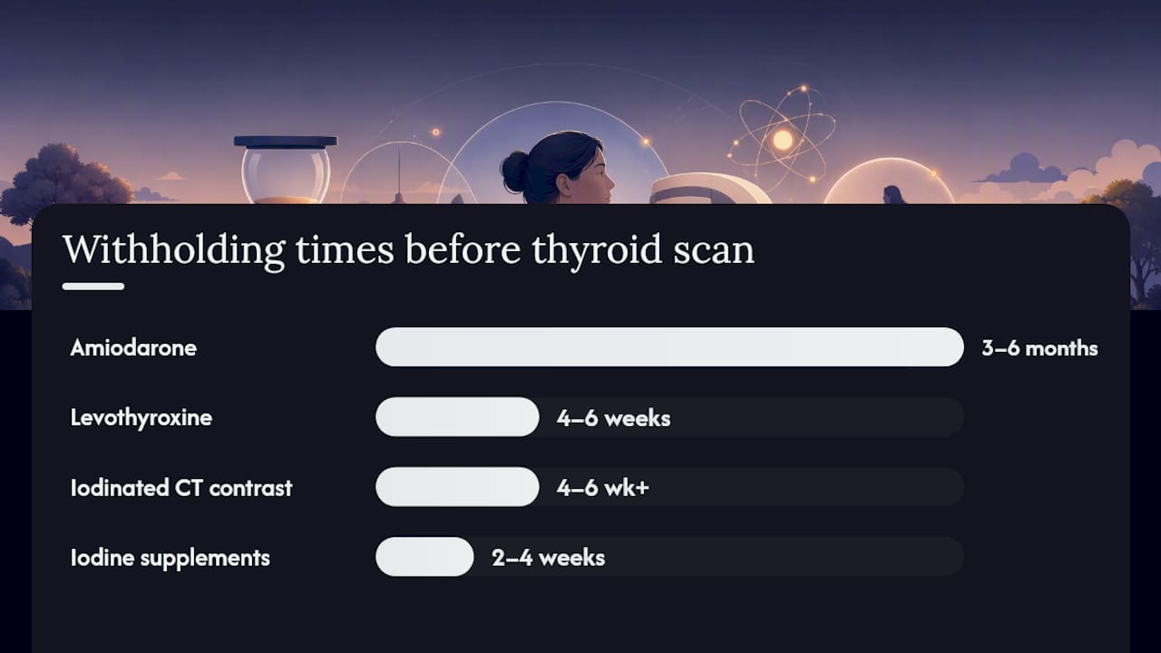 Diagram showing medication withholding times before thyroid scan
