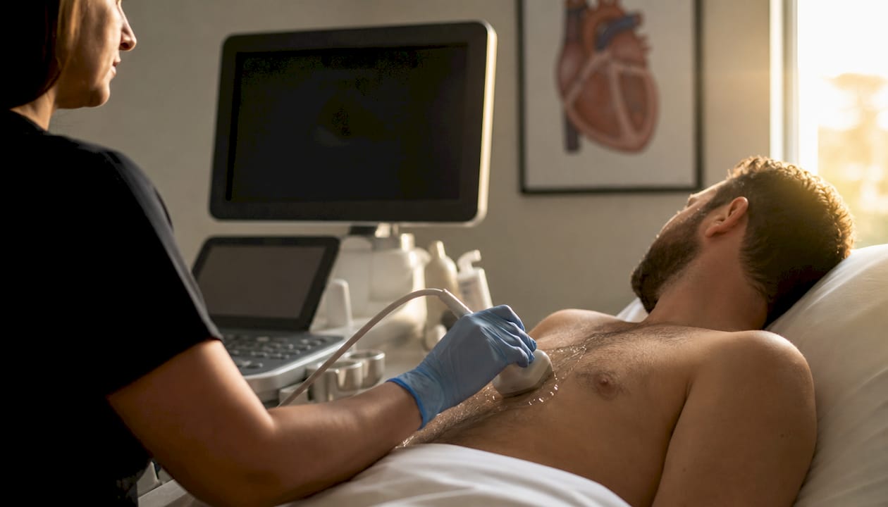 Sonographer performing echocardiogram on patient