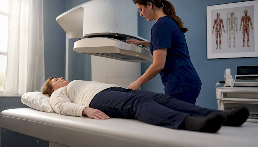 Patient undergoing DEXA bone density scan