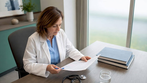 Physician reviewing x-ray referral form